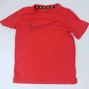 Nike Dri-Fit Short Sleeve Shirt Boys Small Red Large Swoosh Front EUC